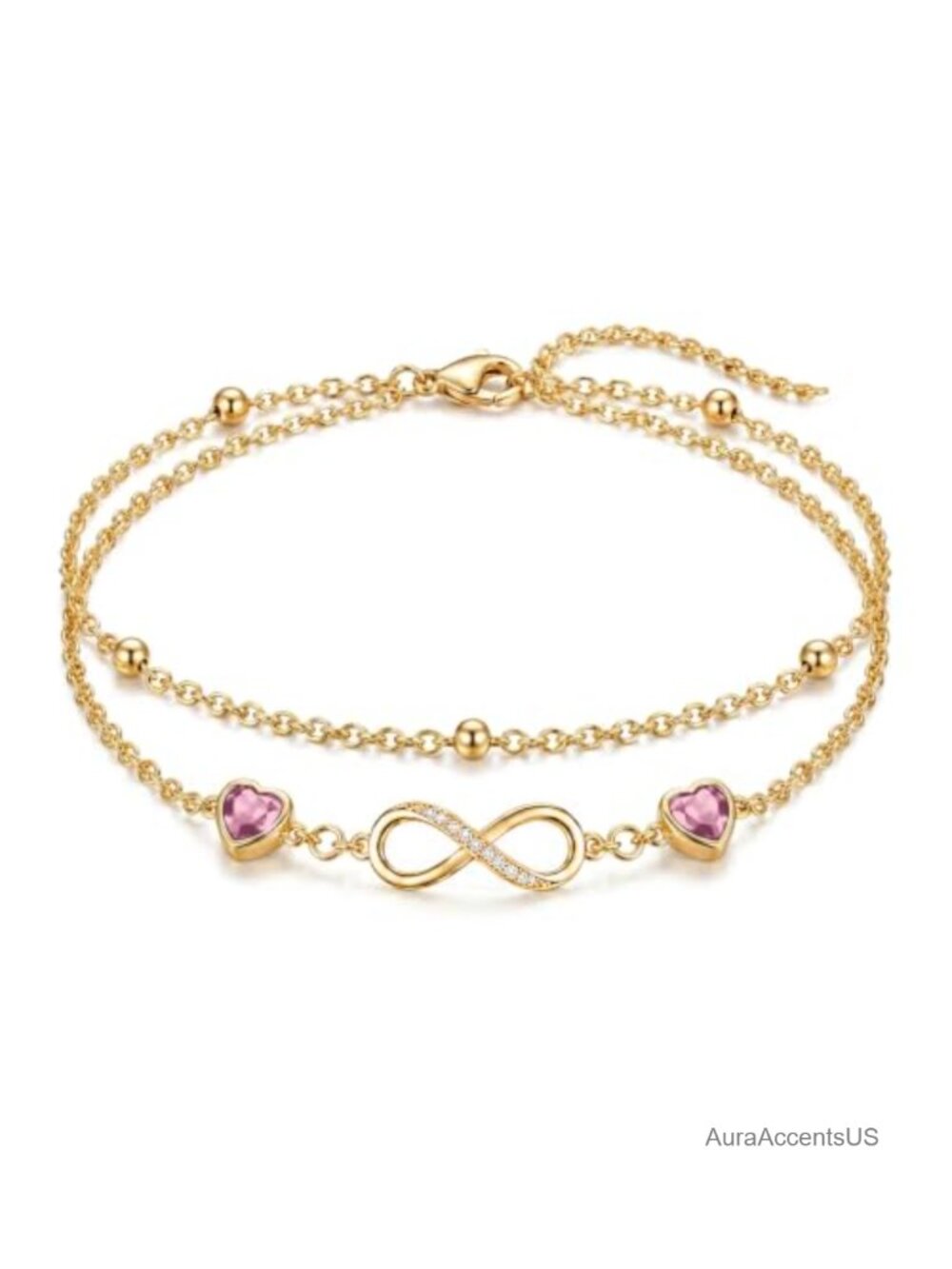 18K Yellow Gold Infinity Birthstone Bracelet Anklet Adjustable Women Gift